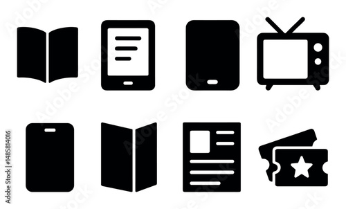 Icons set: book, tablet, tv, magazine, tickets - vector art