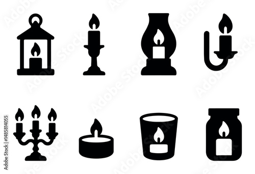 Collection of candle and lantern silhouettes in various styles
