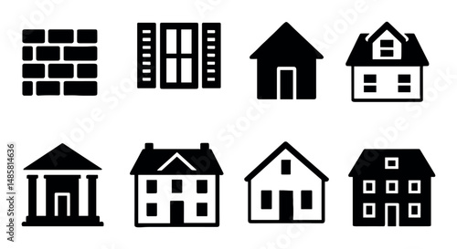 Collection of various architectural icons including houses and buildings