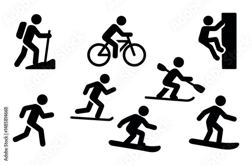 Outdoor activity icons: hiking, cycling, climbing, skiing, running
