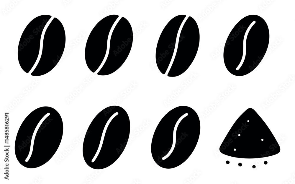 Simple icons of coffee beans and cookie in black and white design Simple icons of coffee beans and cookie in black and white design