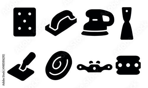 Icons of sanding tools and accessories for woodworking projects