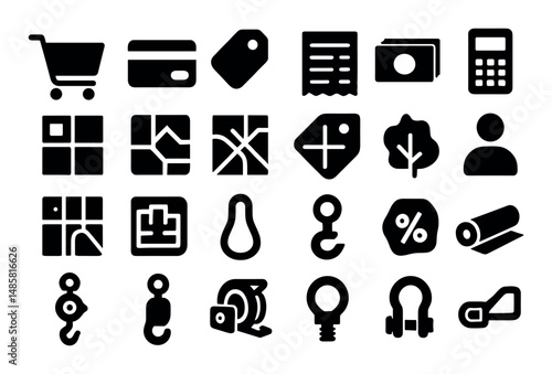 Set of 24 black shopping and calculation related icons