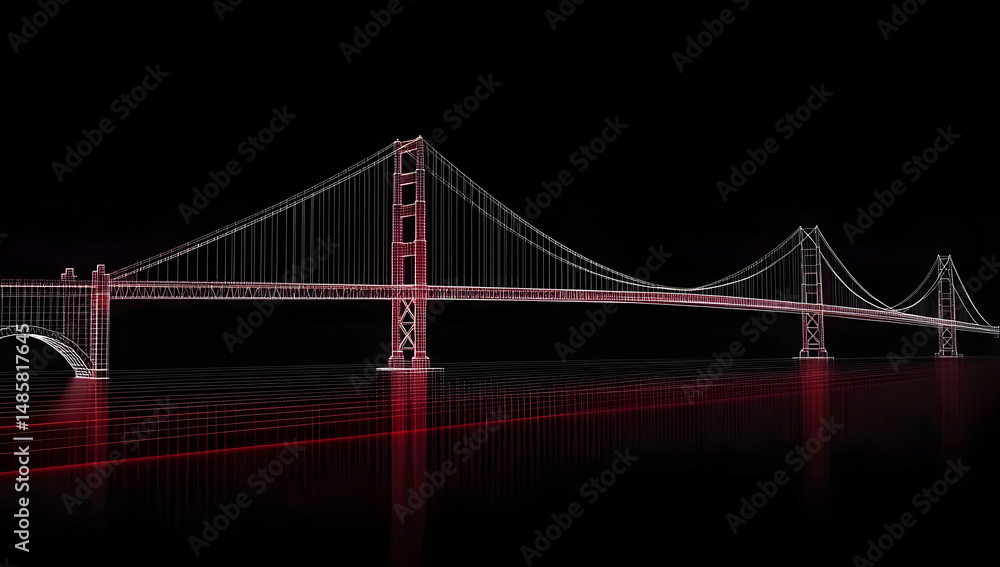 Fototapeta premium The San Francisco Golden Gate Bridge is depicted in wireframe, giving off a futuristic and technological vibe