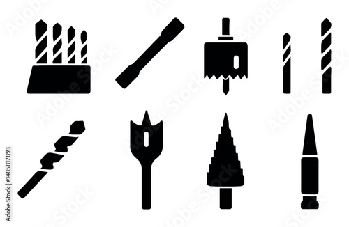 Silhouette of various drill bits and tools for construction use