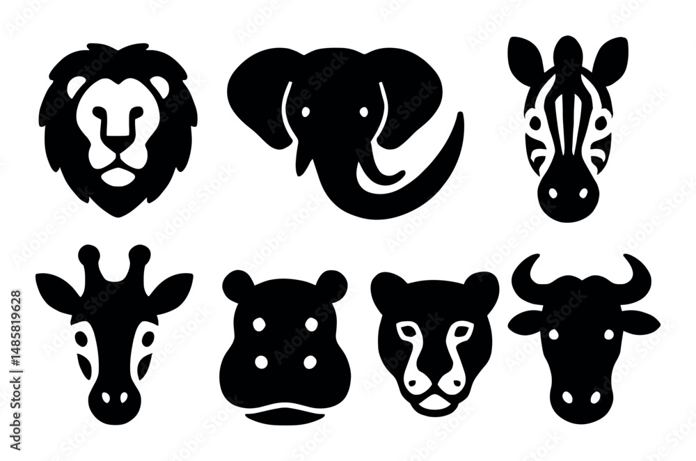 Fototapeta premium Black silhouette icons of african wildlife animals