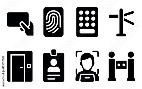 Security access icons: card, biometric, keypad, turnstile
