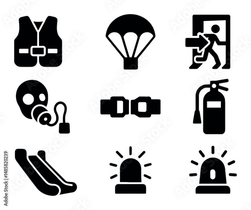 Safety icons for emergency equipment and procedures guide