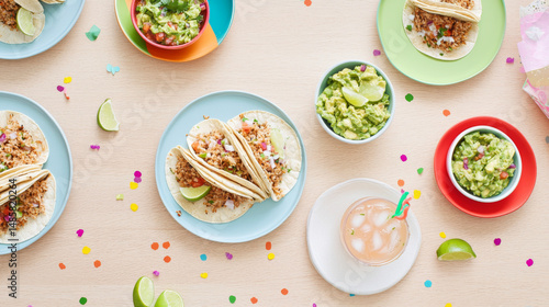 Wallpaper Mural Cinco de Mayo tacos presented with traditional Mexican garnishes, background Torontodigital.ca