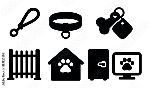 Pet accessories: leash, collar, tags, gate, house, safe, monitor
