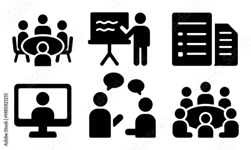 Black icons of communication and meetings in different formats