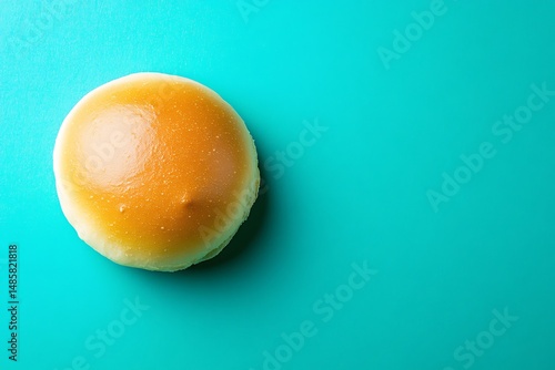 Bun on teal background aerial view