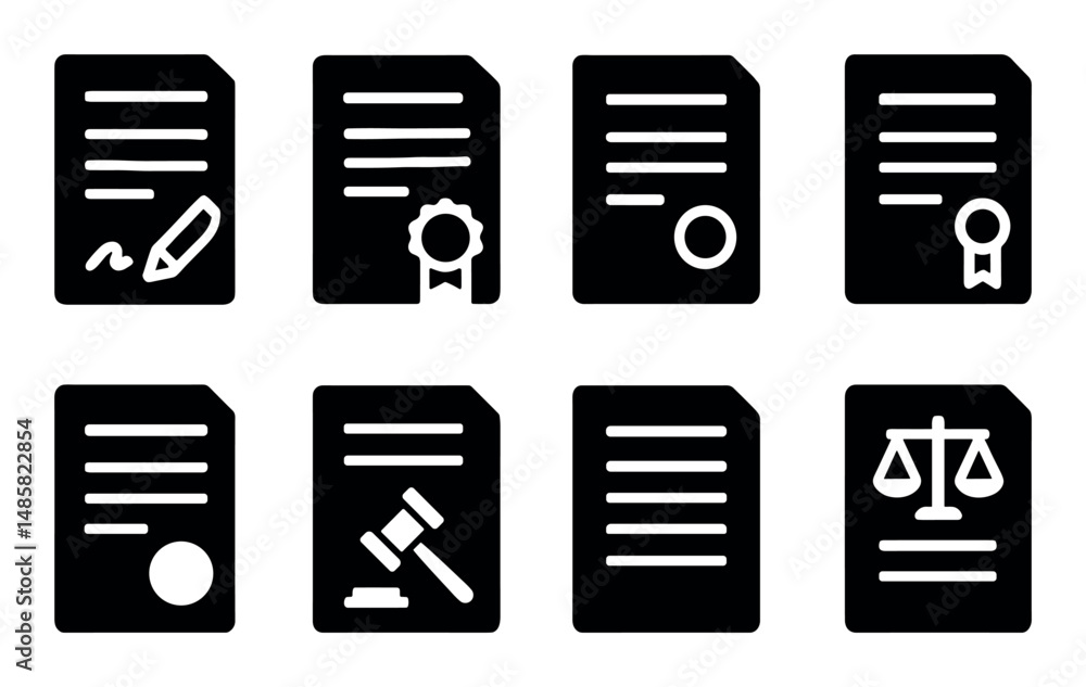 Legal document icons with gavel and scales of justice symbols Legal document icons with gavel and scales of justice symbols