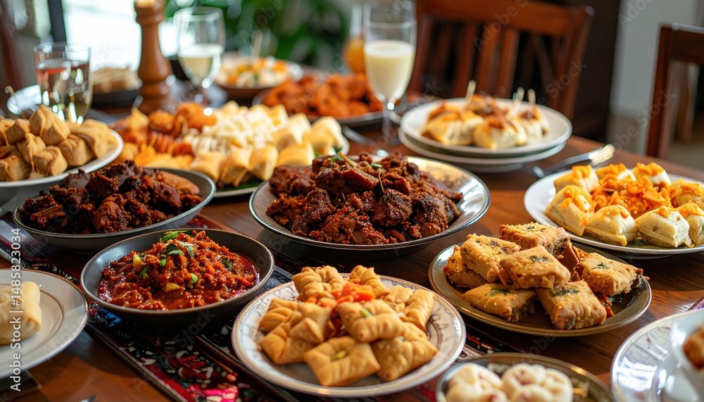 Assorted Food Platter On Wooden Table Assorted Food Platter On Wooden Table