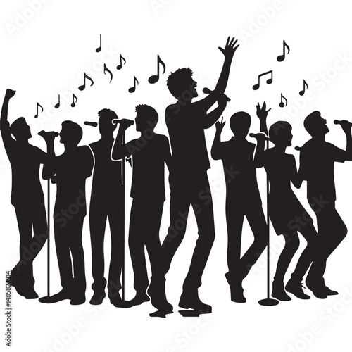 silhouette of a person singing, editable vector image