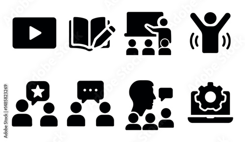 Education and social interaction icons for learning and communication