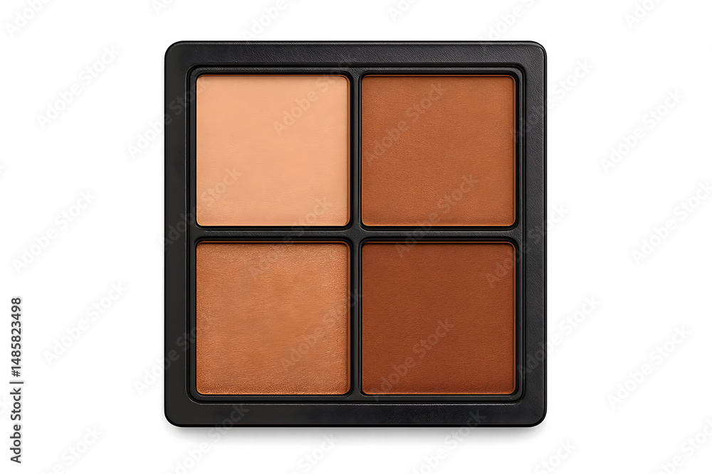 Fototapeta premium A makeup palette featuring four shades of bronzer in varying tones for contouring and highlighting the face. Concept Bronzer Palette, Contouring Techniques, Highlighting Tips, Makeup Application