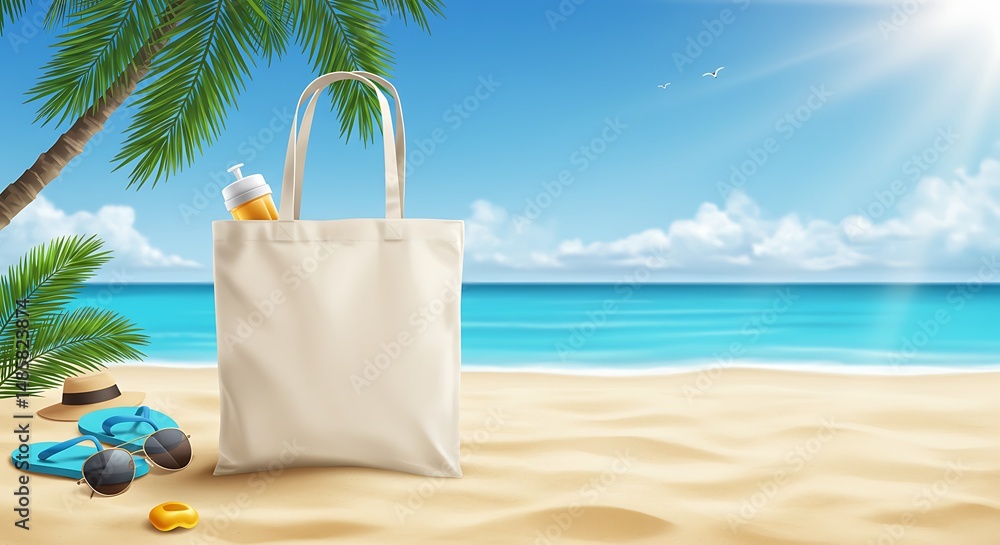 Obraz premium Tote bag at beach scene