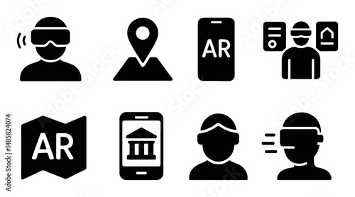 Virtual reality and augmented reality icons set with ar symbols
