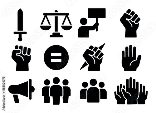 Protest symbols: justice, equality, and activism icons collection