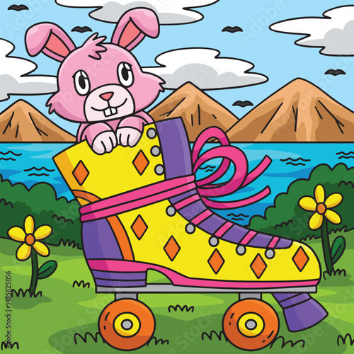 Roller Skate with a Bunny Peaking Out Colored 