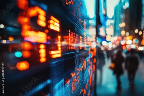 Financial data display in a bustling city