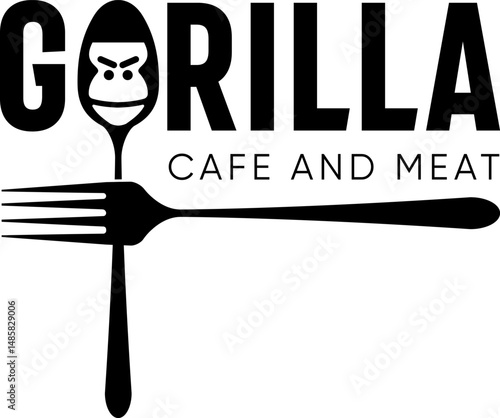 simple black big primates gorilla spoon restaurant cafe gourmet meat icon logo design
