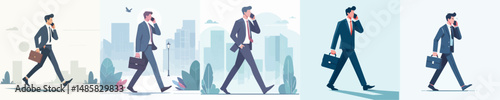 vector businessman calling while walking