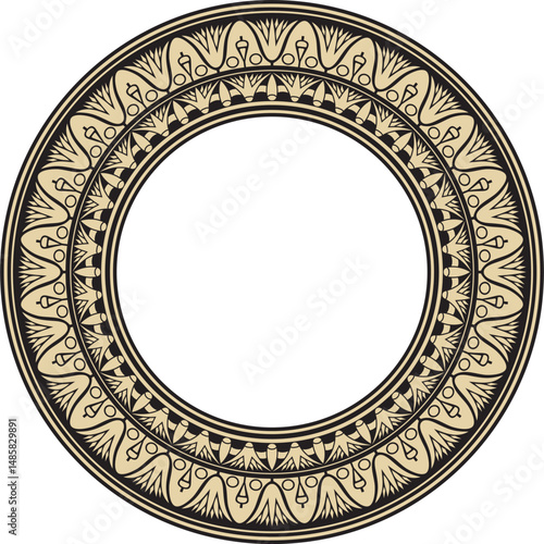 Vector ancient gold and black Egyptian round ornament. Endless national ethnic border, frame, ring.
