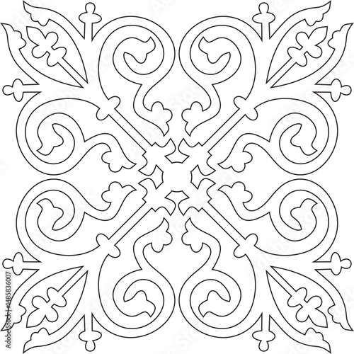 Vector black contour gothic ornament. Medieval European art. Traditional patterns of Catholic cathedrals.
