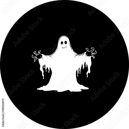 Eerie Specter in the Void: A Minimalist Ghost Silhouette on Black Sphere
