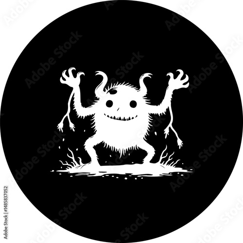 Whimsical silhouette: A playful monster amidst a black background aesthetic