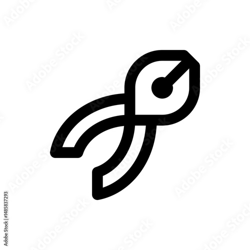 Illustration of a pair of black pliers with rounded handles and a pivot point on a white background