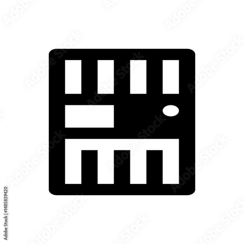 Illustration of a jail cell door with vertical bars and a small square window and a round doorknob design