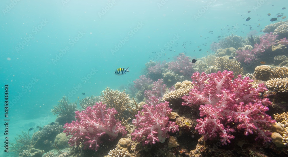 Naklejka premium Colorful Coral Reef Underwater Scene