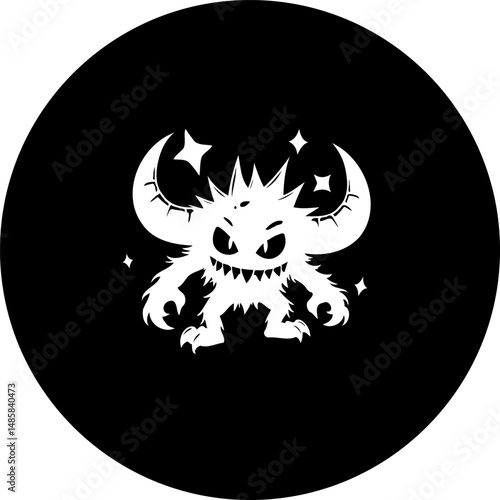 Playful Silhouette: A whimsical horned creature in a circular frame illustration