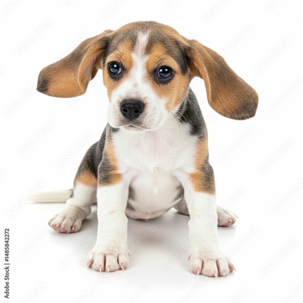 Energetic Beagle Puppy Displaying Happiness on Plain Background Energetic Beagle Puppy Displaying Happiness on Plain Background