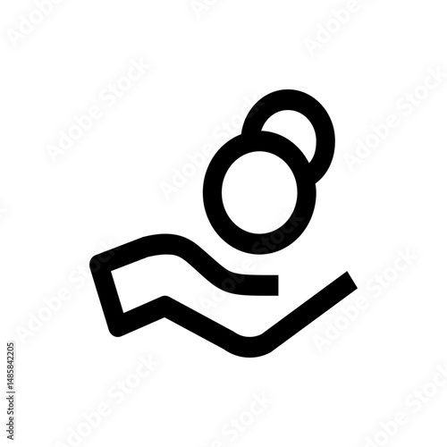 Outline drawing of a hand receiving coins, symbolizing donation, charity, or financial contribution concept