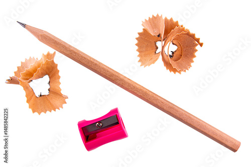 pencil and sharpener isolated on white, transparent background. high quality png image