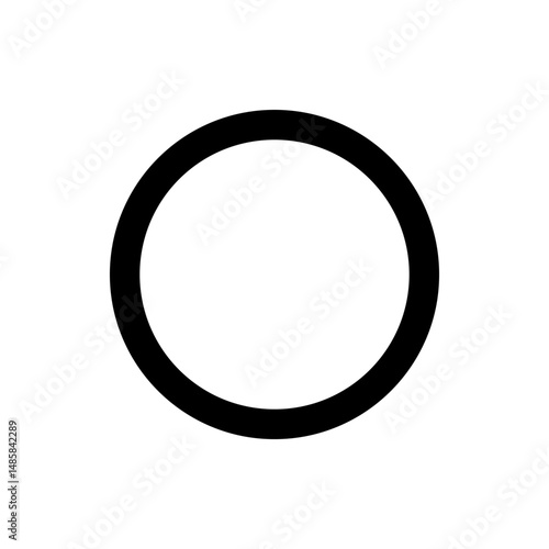 A simple black circle with a thick outline centered on a white background in a minimalist design style