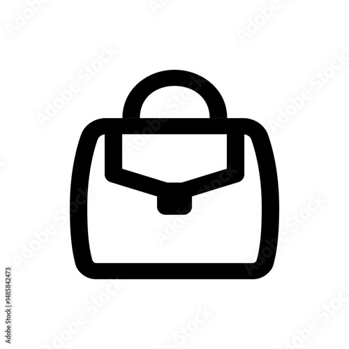 Illustration of a simple black outline of a handbag with a flap and handle on a white background view