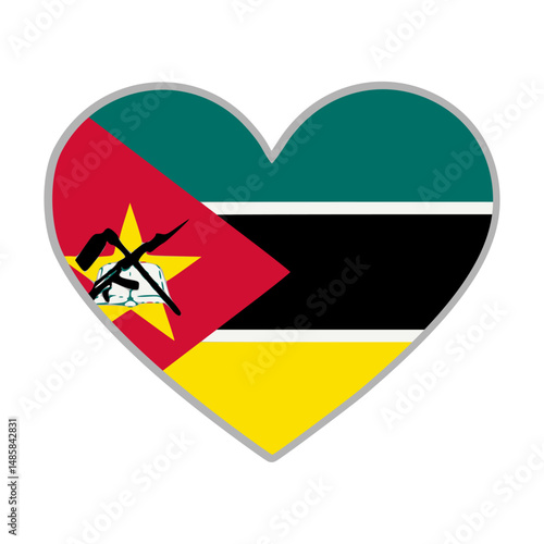 Mozambique flag. Mozambique love flag. Mozambique flag in heart shape. Love symbol. Vector illustration.