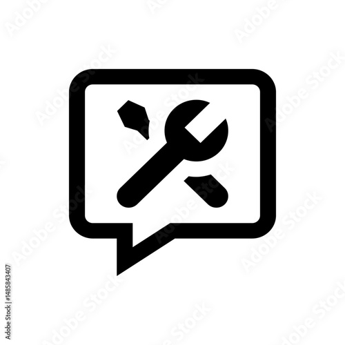 Illustration of a wrench and screwdriver inside a speech bubble, representing technical support service