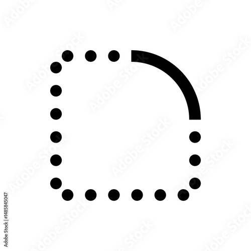 Black dotted line forming a square shape with a curved line on the upper right corner of the square shape