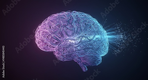 Human Brain Model with Glowing Connections on Dark Background