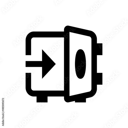 Open safe box with an arrow pointing inside indicating money or valuables are being deposited inside it