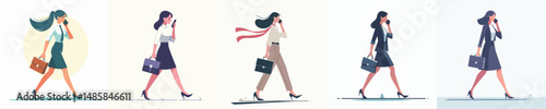 vector business woman calling while walking