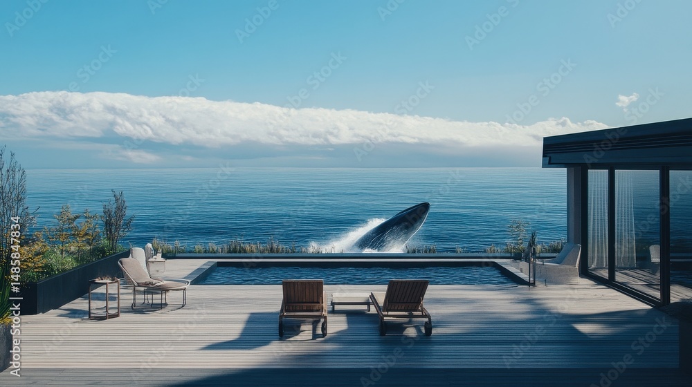 Fototapeta premium oceanfront luxury home with infinity pool and whale breach