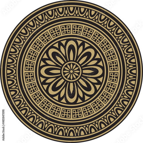 Classic Greek black and gold round ornament. Vector pattern, circle of ancient Hellenes. European border - ring.
