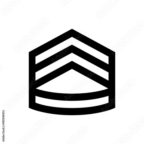 Illustration of a black and white chevron insignia with three horizontal bars and curved bottom edge design
